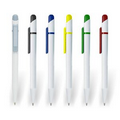 White Click Pen w/ Wide Colored Clip and Push Action